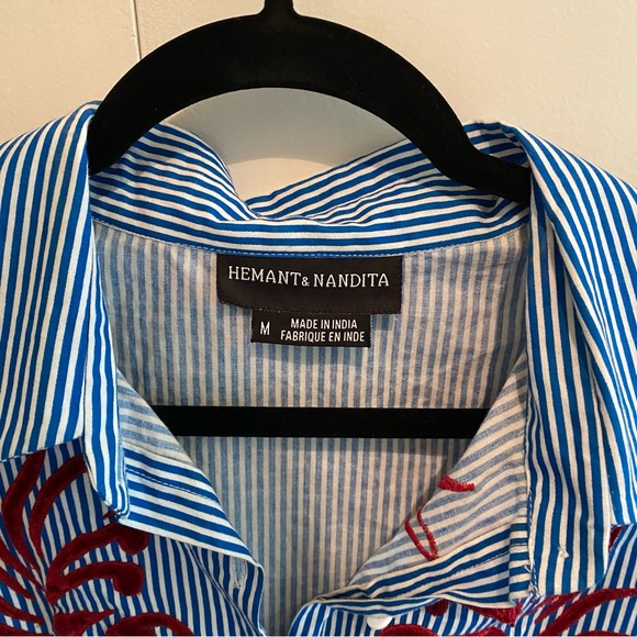 Anthropologie Hemant & Nandita Blue Stripe Button Down Shirt - Picture 6 of 6